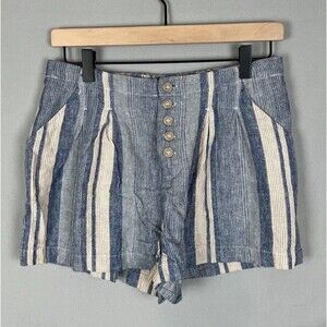 Indigo Rein Shorts Womens M Linen Blend Blue Striped Coastal Boho Cruise Beach